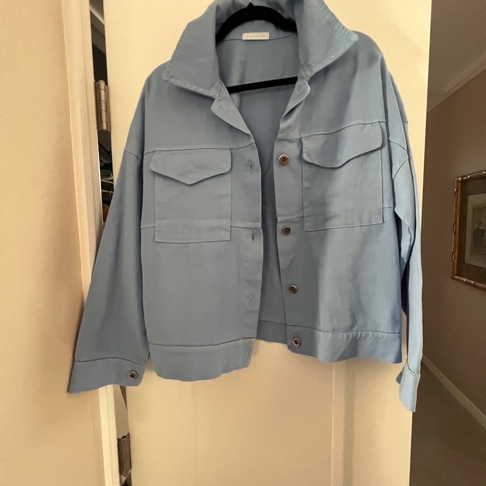 Light Blue Cotton Button-Up Jacket, jean look